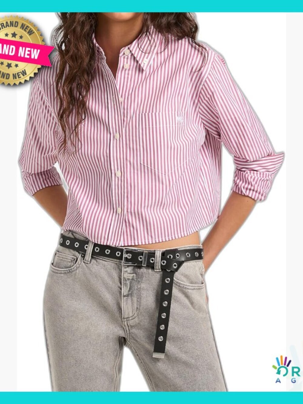Cropped Oxford Shirt Classic Preppy Chic Button Down Collar Long Sleeve